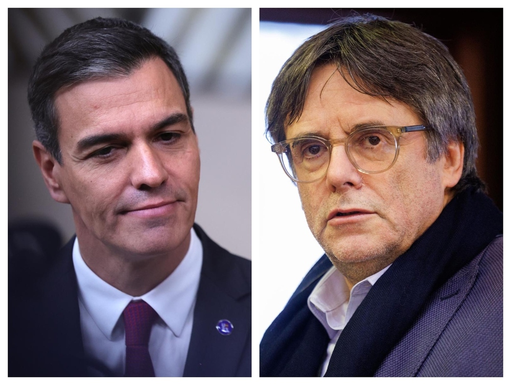 El líder del partido socialista, Pedro Sánchez, y su homólogo en la formación independentista, Carles Puigdemont.