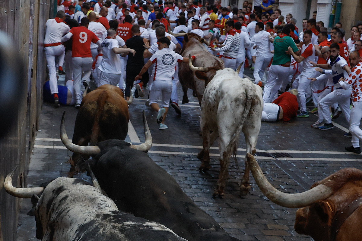 Los toros Cebada Gago protagonizan un encierro rápido y peligroso  / EFE/VILLAR LÓPEZ