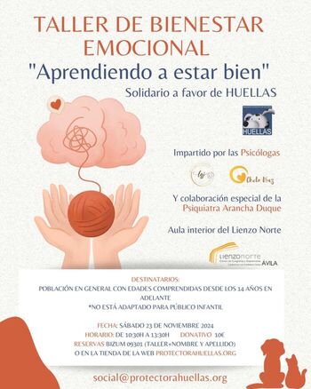 Taller de bienestar emocional a beneficio de 'Huellas' para este sábado